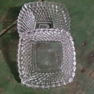 Set Of 2 Indiana Clear Glass Diamond Quilt candy, trinket, snack bowl